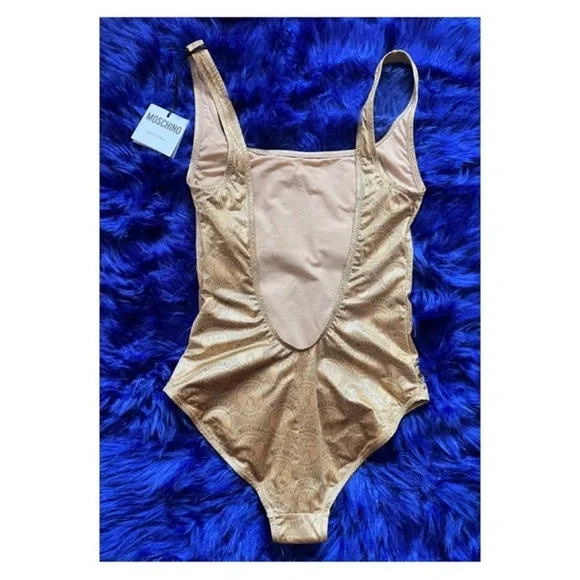 New! MOSCHINO Logo Bear Toy Scoop Open Back One Piece Swimsuit - Picture 6 of 7
